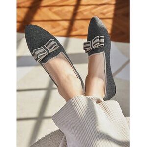 VIVAIA Gray Knit Ballet Flats with Bow Sott Comtortable
Chic Shoes EU/39 US/8